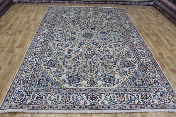 Vintage Persian Nain Rug 296 × 199 cm – Handmade Wool &amp; Silk Floral Carpet