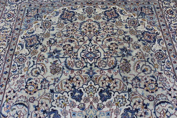 Vintage Persian Nain Rug 296 × 199 cm – Handmade Wool &amp; Silk Floral Carpet