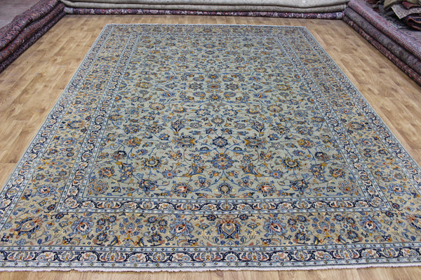 Vintage Persian Kashan Carpet 355 × 260 cm – Handmade Wool All-Over Floral Rug