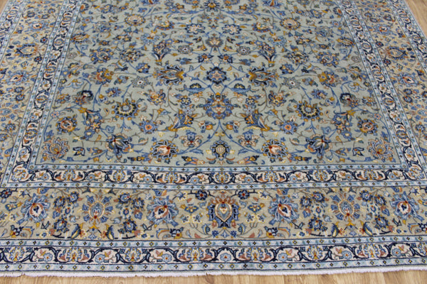 Vintage Persian Kashan Carpet 355 × 260 cm – Handmade Wool All-Over Floral Rug