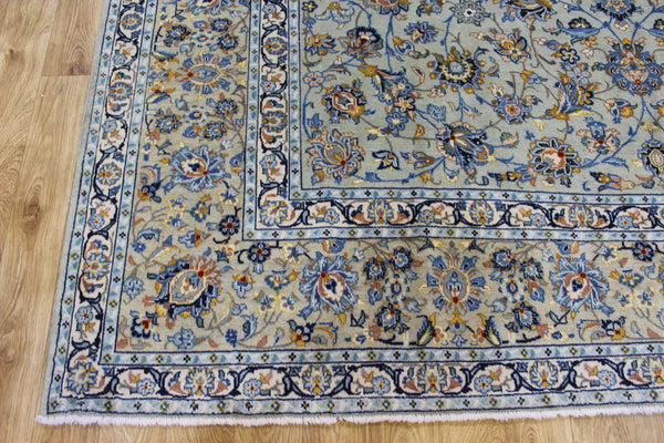 Vintage Persian Kashan Carpet 355 × 260 cm – Handmade Wool All-Over Floral Rug