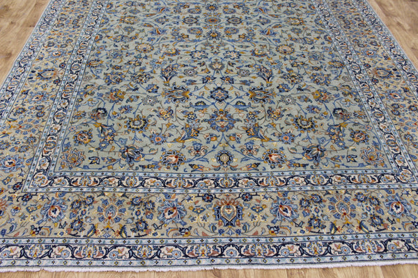 Vintage Persian Kashan Carpet 355 × 260 cm – Handmade Wool All-Over Floral Rug