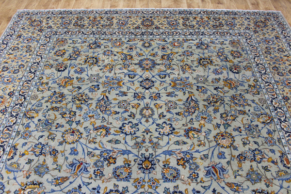 Vintage Persian Kashan Carpet 355 × 260 cm – Handmade Wool All-Over Floral Rug