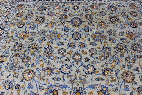 Vintage Persian Kashan Carpet 355 × 260 cm – Handmade Wool All-Over Floral Rug