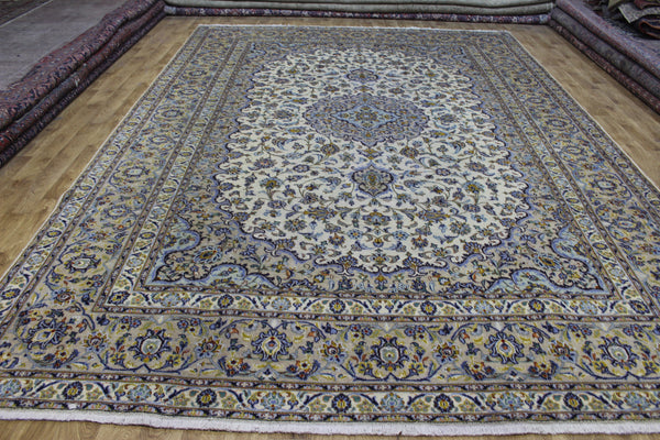 Large Vintage Persian Kashan Carpet 430 × 300 cm – Handmade Wool Floral Medallion Rug