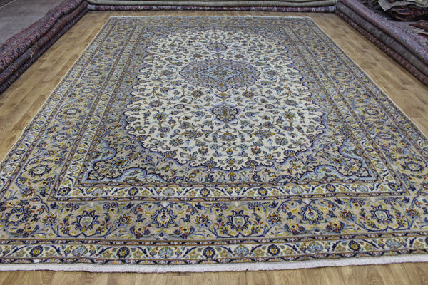 Large Vintage Persian Kashan Carpet 430 × 300 cm – Handmade Wool Floral Medallion Rug