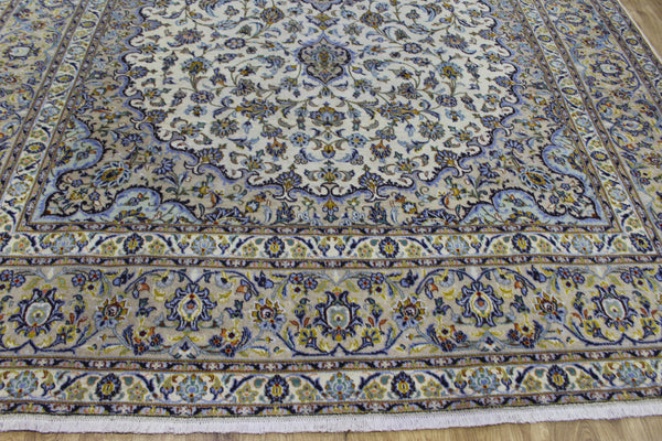 Large Vintage Persian Kashan Carpet 430 × 300 cm – Handmade Wool Floral Medallion Rug