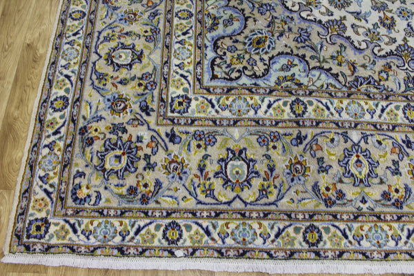 Large Vintage Persian Kashan Carpet 430 × 300 cm – Handmade Wool Floral Medallion Rug