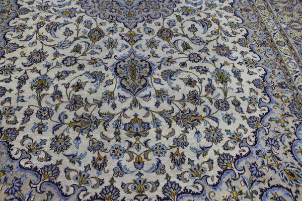 Large Vintage Persian Kashan Carpet 430 × 300 cm – Handmade Wool Floral Medallion Rug