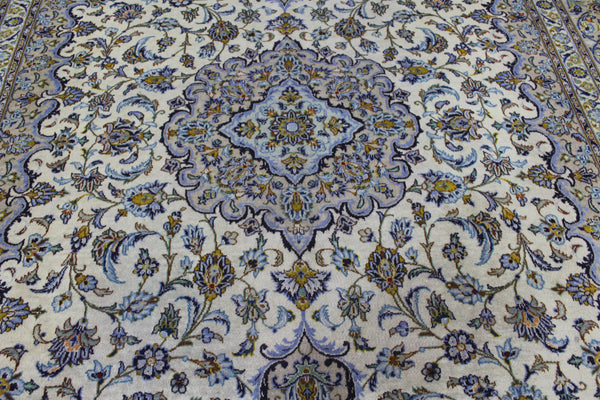 Large Vintage Persian Kashan Carpet 430 × 300 cm – Handmade Wool Floral Medallion Rug