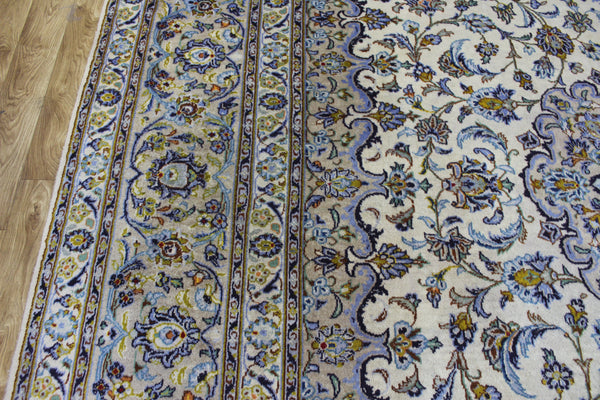 Large Vintage Persian Kashan Carpet 430 × 300 cm – Handmade Wool Floral Medallion Rug