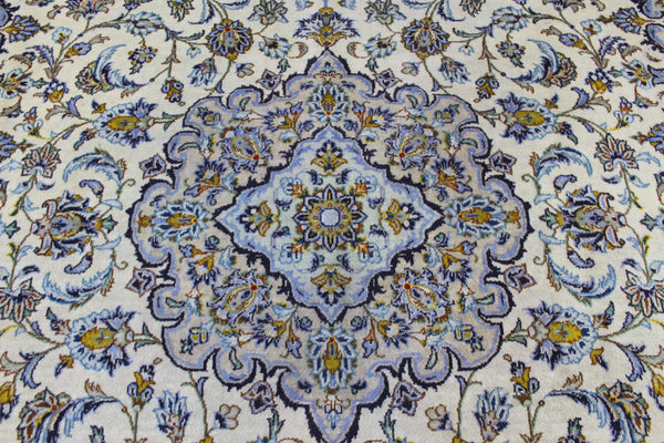 Large Vintage Persian Kashan Carpet 430 × 300 cm – Handmade Wool Floral Medallion Rug