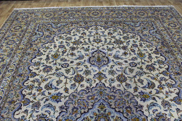 Large Vintage Persian Kashan Carpet 430 × 300 cm – Handmade Wool Floral Medallion Rug