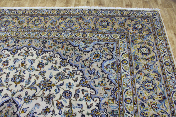 Large Vintage Persian Kashan Carpet 430 × 300 cm – Handmade Wool Floral Medallion Rug