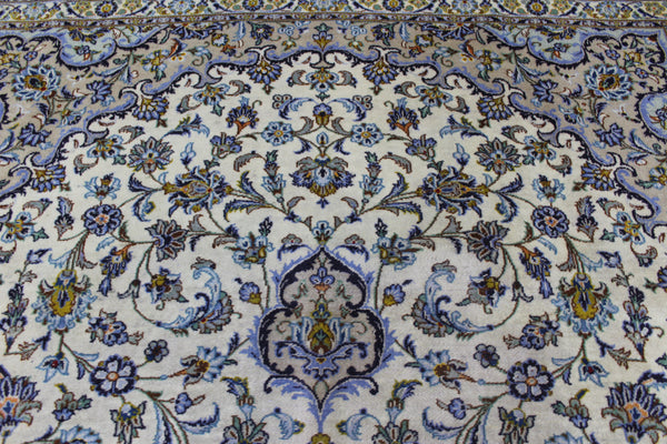 Large Vintage Persian Kashan Carpet 430 × 300 cm – Handmade Wool Floral Medallion Rug