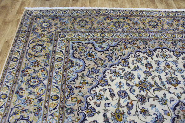 Large Vintage Persian Kashan Carpet 430 × 300 cm – Handmade Wool Floral Medallion Rug