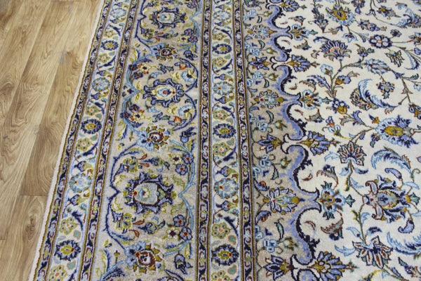 Large Vintage Persian Kashan Carpet 430 × 300 cm – Handmade Wool Floral Medallion Rug