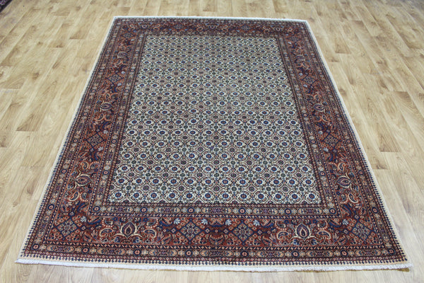 Persian Moud Rug 214 × 160 cm – Hand-Knotted Wool & Silk Highlight Carpet