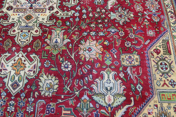 Vintage Persian Tabriz Carpet 385 × 298 cm – Hand-Knotted Wool Rug