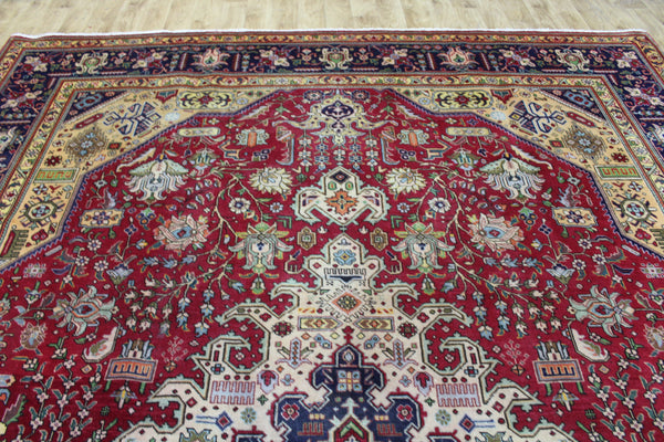 Vintage Persian Tabriz Carpet 385 × 298 cm – Hand-Knotted Wool Rug