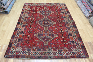 ANTIQUE HANDMADE QASHQAI WOOL RUG WITH TRIPLE MEDALLION DESIGN 230 X 160 CM