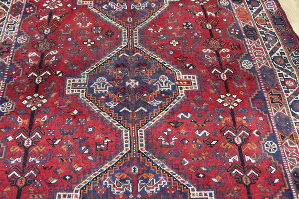 ANTIQUE HANDMADE QASHQAI WOOL RUG WITH TRIPLE MEDALLION DESIGN 230 X 160 CM