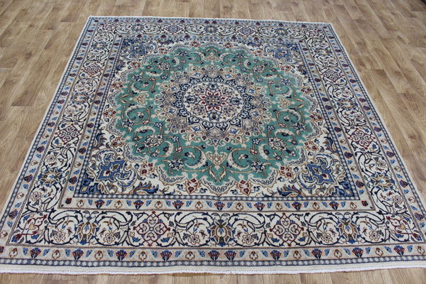 Persian Nain Wool &amp; Silk Rug 220 × 194 cm – Hand-Knotted Floral Carpet