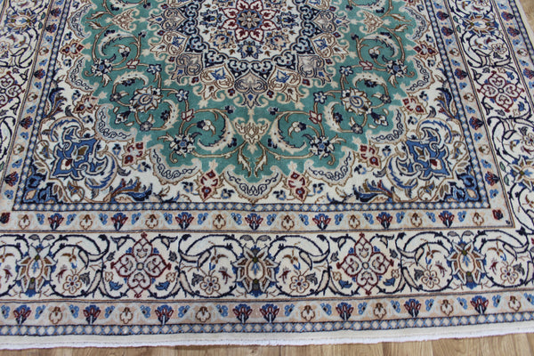 Persian Nain Wool &amp; Silk Rug 220 × 194 cm – Hand-Knotted Floral Carpet