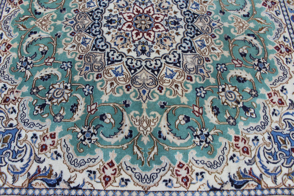 Persian Nain Wool &amp; Silk Rug 220 × 194 cm – Hand-Knotted Floral Carpet