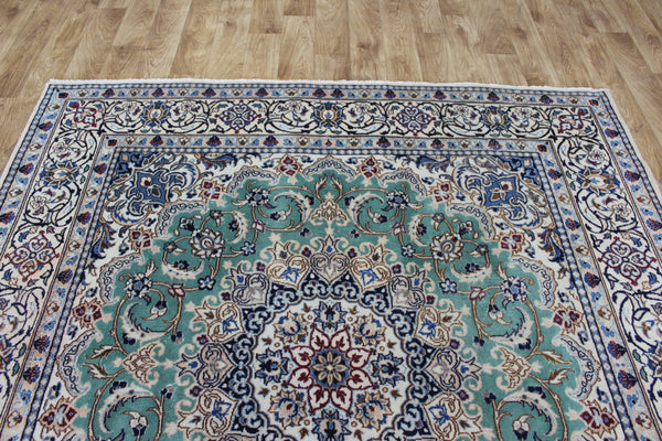Persian Nain Wool &amp; Silk Rug 220 × 194 cm – Hand-Knotted Floral Carpet