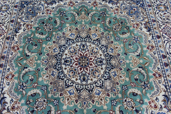 Persian Nain Wool &amp; Silk Rug 220 × 194 cm – Hand-Knotted Floral Carpet
