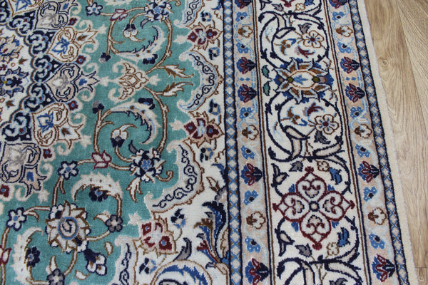 Persian Nain Wool &amp; Silk Rug 220 × 194 cm – Hand-Knotted Floral Carpet