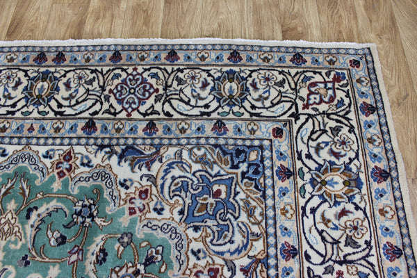 Persian Nain Wool &amp; Silk Rug 220 × 194 cm – Hand-Knotted Floral Carpet