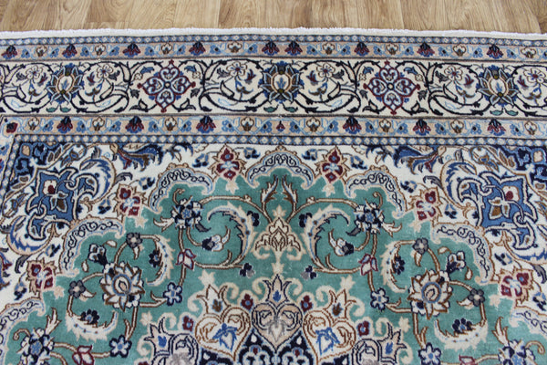 Persian Nain Wool &amp; Silk Rug 220 × 194 cm – Hand-Knotted Floral Carpet