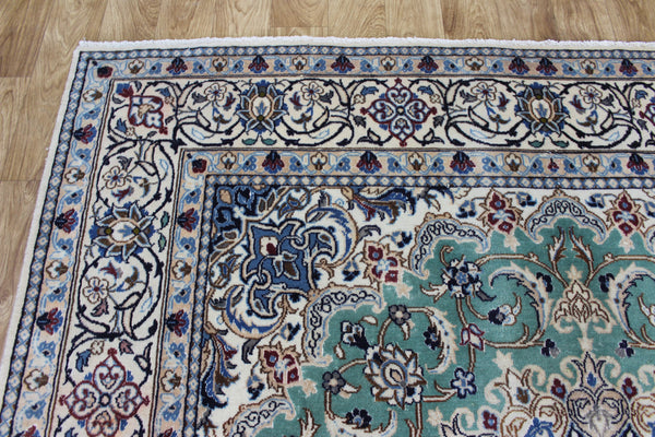 Persian Nain Wool &amp; Silk Rug 220 × 194 cm – Hand-Knotted Floral Carpet