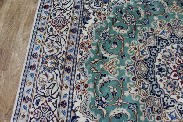 Persian Nain Wool &amp; Silk Rug 220 × 194 cm – Hand-Knotted Floral Carpet