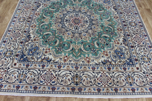 Persian Nain Wool &amp; Silk Rug 220 × 194 cm – Hand-Knotted Floral Carpet