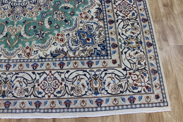 Persian Nain Wool &amp; Silk Rug 220 × 194 cm – Hand-Knotted Floral Carpet