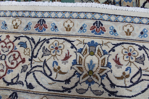 Persian Nain Wool &amp; Silk Rug 220 × 194 cm – Hand-Knotted Floral Carpet