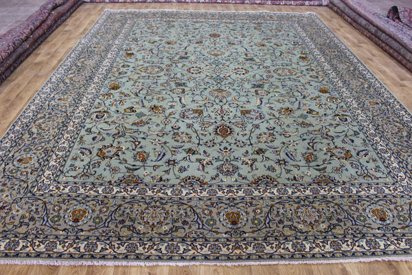 Large Persian Kashan Rug 411 × 310 cm – Hand-Knotted Wool Floral Carpet