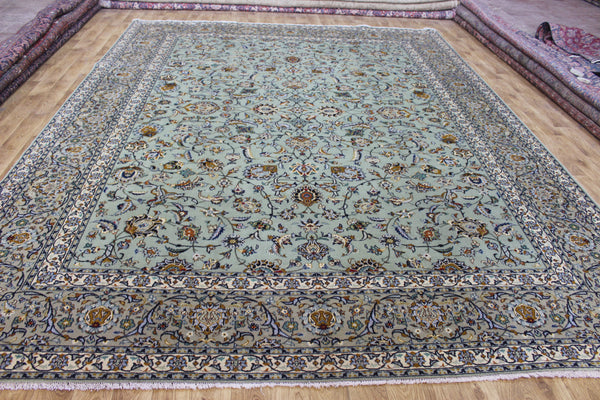 Large Persian Kashan Rug 411 × 310 cm – Hand-Knotted Wool Floral Carpet