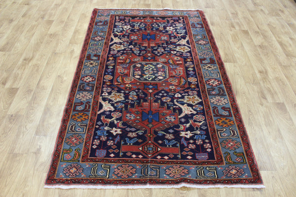 Vintage Persian Hamadan Tribal Rug 200 × 122 cm – Hand-Knotted Wool Rug  birds, animals and floral motifs.