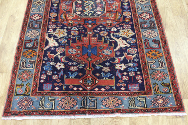 Vintage Persian Hamadan Tribal Rug 200 × 122 cm – Hand-Knotted Wool Rug  birds, animals and floral motifs.