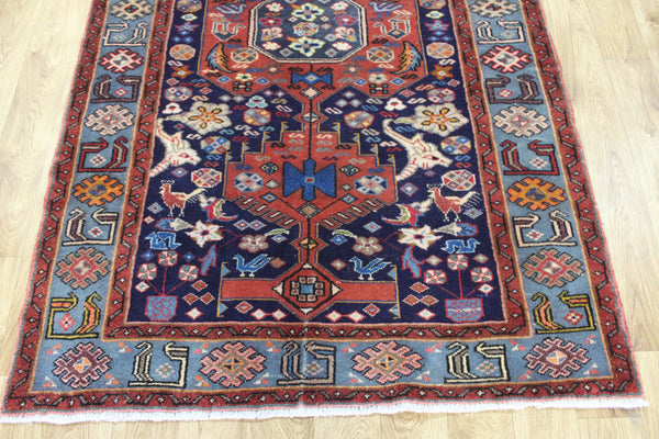 Vintage Persian Hamadan Tribal Rug 200 × 122 cm – Hand-Knotted Wool Rug  birds, animals and floral motifs.