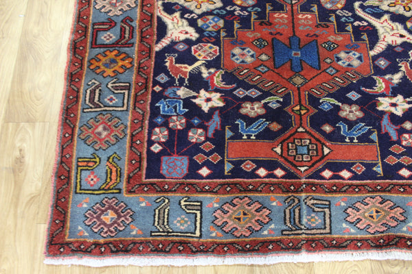 Vintage Persian Hamadan Tribal Rug 200 × 122 cm – Hand-Knotted Wool Rug  birds, animals and floral motifs.