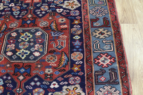 Vintage Persian Hamadan Tribal Rug 200 × 122 cm – Hand-Knotted Wool Rug  birds, animals and floral motifs.