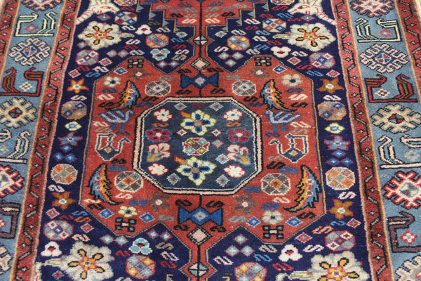 Vintage Persian Hamadan Tribal Rug 200 × 122 cm – Hand-Knotted Wool Rug  birds, animals and floral motifs.