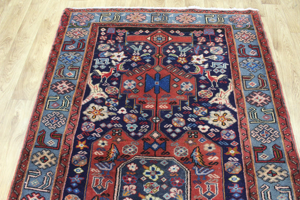 Vintage Persian Hamadan Tribal Rug 200 × 122 cm – Hand-Knotted Wool Rug  birds, animals and floral motifs.