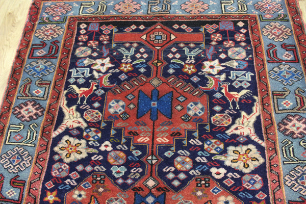 Vintage Persian Hamadan Tribal Rug 200 × 122 cm – Hand-Knotted Wool Rug  birds, animals and floral motifs.