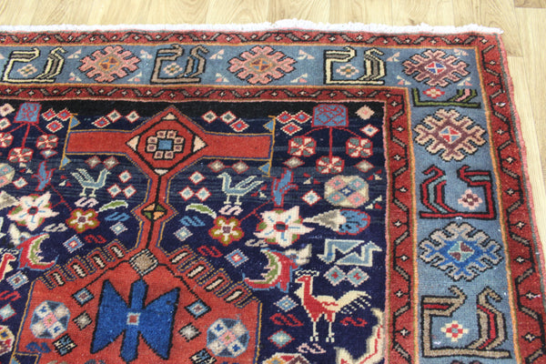 Vintage Persian Hamadan Tribal Rug 200 × 122 cm – Hand-Knotted Wool Rug  birds, animals and floral motifs.